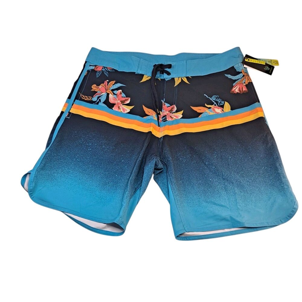 Burnside Horizon Stretch Boardshorts Men's 30 Navy Tropical UV Protection FLAW